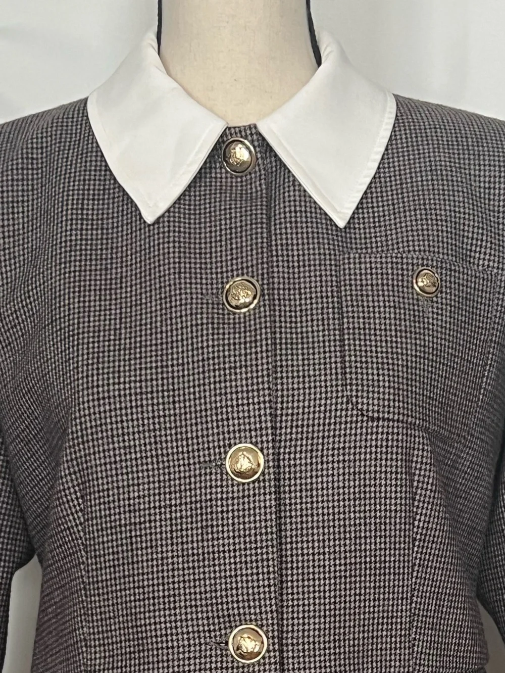 Sandro Paris Houndstooth Wool Blend Jacket Removable Collar Small